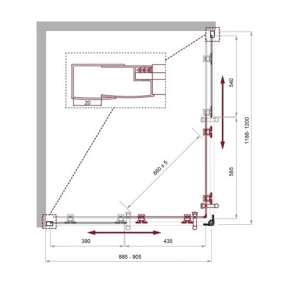 Душевой уголок BelBagno Uno-195 120х90 см профиль черный стекло рифленое UNO-195-AH-2-120/90-P-NERO (детальная фотография), прямоугольные