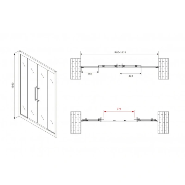 Душевая дверь в нишу Abber Schwarzer Diamant 180 см профиль хром стекло прозрачное AG33180H (детальная фотография), современные, hi-tech
