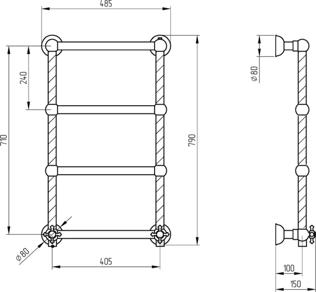 Полотенцесушитель электрический Migliore Edera 49х79 см хром, подключение слева 20298 (детальная фотография), классические, ретро