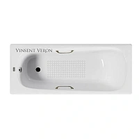 Чугунная ванна Vinsent Veron Concept VCO1607042H/VH0012BR-AS, 160 x 70 см, с антискользящим покрытием, ручки бронза, цвет белый