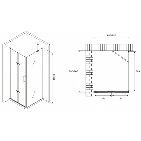 Душевой уголок Abber Zart 80x90 см профиль хром AG08080P-S91 (детальная фотография), прямоугольные