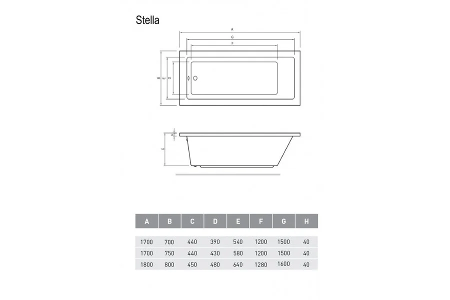 Ванна акриловая Relisan Stella Гл000026029 170 х 75 см, белая (детальная фотография), современныe, hi-tech