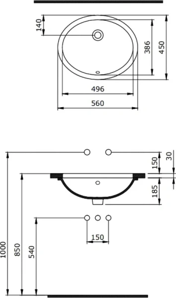 Раковина BERGES Ego 56 см белая 181007 (детальная фотография), 55 см