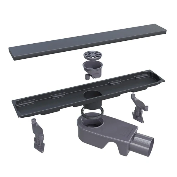 Душевой лоток RGW SDR 60 см с двухсторонней решеткой черный 47212260-04 (детальная фотография), для монтажа в пол