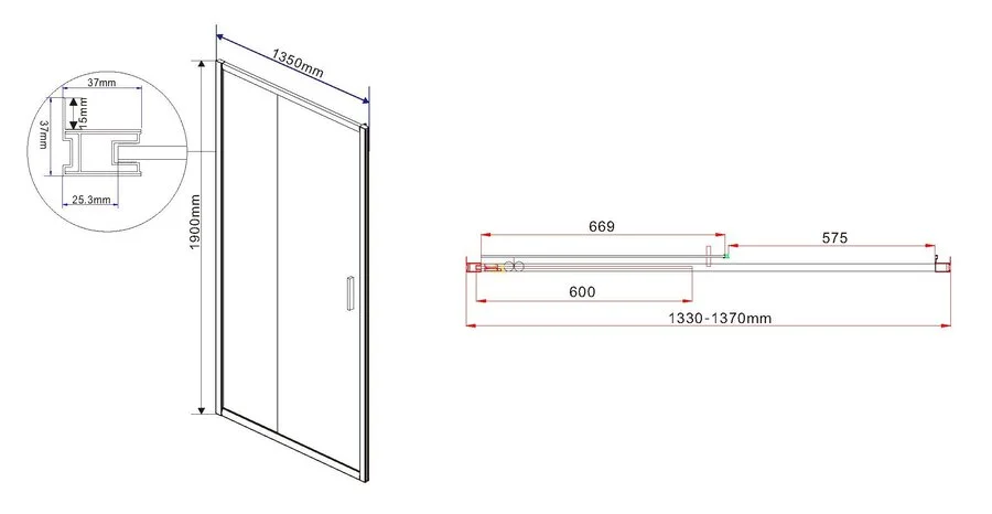 Душевая дверь в нишу Vincea Garda 135 см стекло шиншилла VDS-1G135CH (детальная фотография), современные, hi-tech