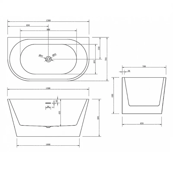 Ванна акриловая Abber 130х70 см белая AB9216-1.3 (детальная фотография), акриловые