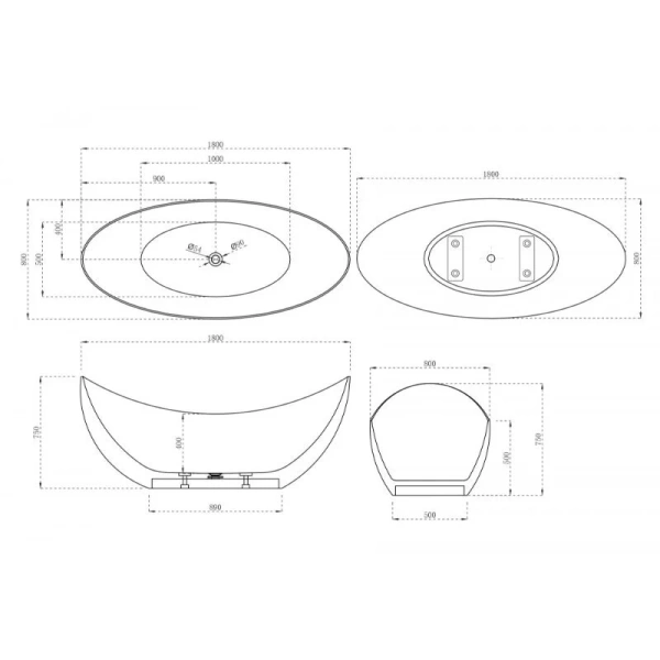 Ванна из искусственного камня Abber Stein 180x80 см отдельностоящая AS9633 (детальная фотография), искусственный камень