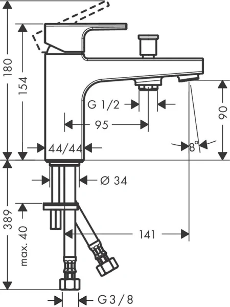 Смеситель для ванны Hansgrohe Vernis Shape на край ванны, хром 71463000 (детальная фотография), для ванны
