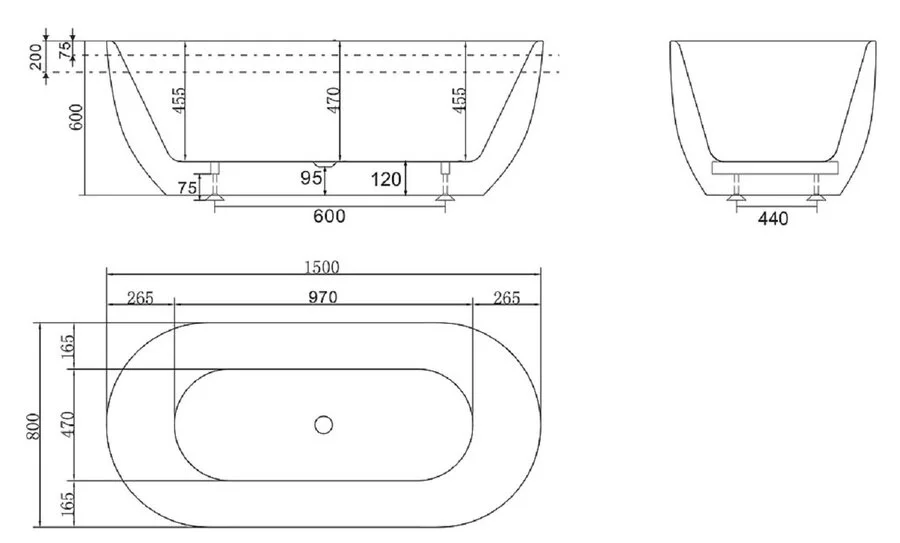 Ванна акриловая BelBagno 150х80 см белая BB70-1500-800 (детальная фотография), акриловые