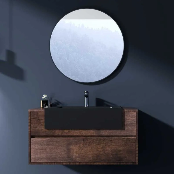 Тумба с раковиной подвесная Black&White Universe 100 см Rose wood 903U10002 (детальная фотография), подвесная, пристенная