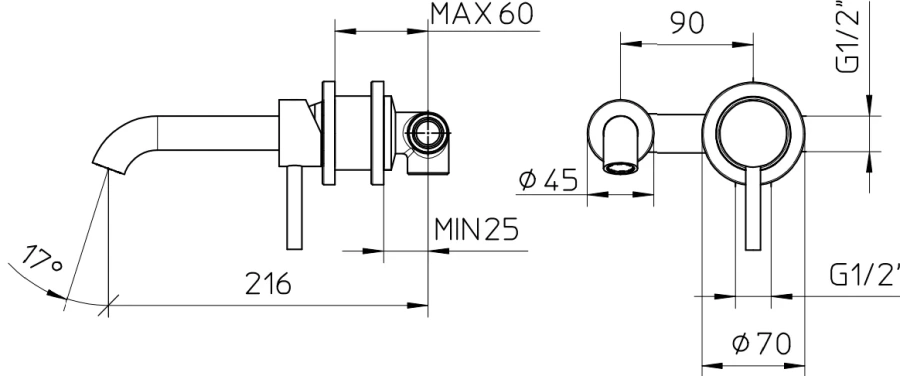 Смеситель для раковины Bossini Oki со встраиваемой частью Z005302.030 (детальная фотография), для раковины