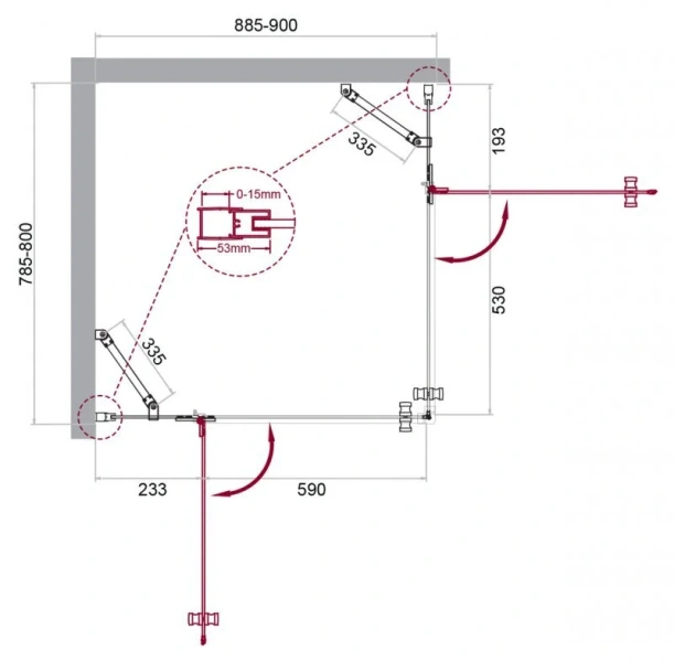 Душевой уголок BelBagno Kraft 90х80 см левый KRAFT-AH-22-90/80-C-Cr-L (детальная фотография), прямоугольные