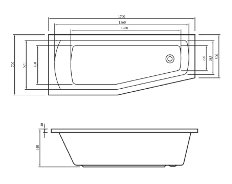 Ванна акриловая C-Bath Nika 170х70 см, белый, левая/правая CBA00402L (детальная фотография), 170х70