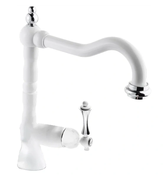 Смеситель для раковины Cezares Margot белый матовый/металл, ручка белая матовая MARGOT-LSM2-BIO (детальная фотография)