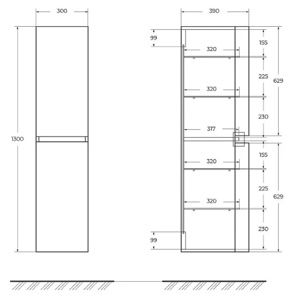 Шкаф-пенал подвесной Cezares Vague 30 см Rovere Tabacco 54837 (детальная фотография), в наличии