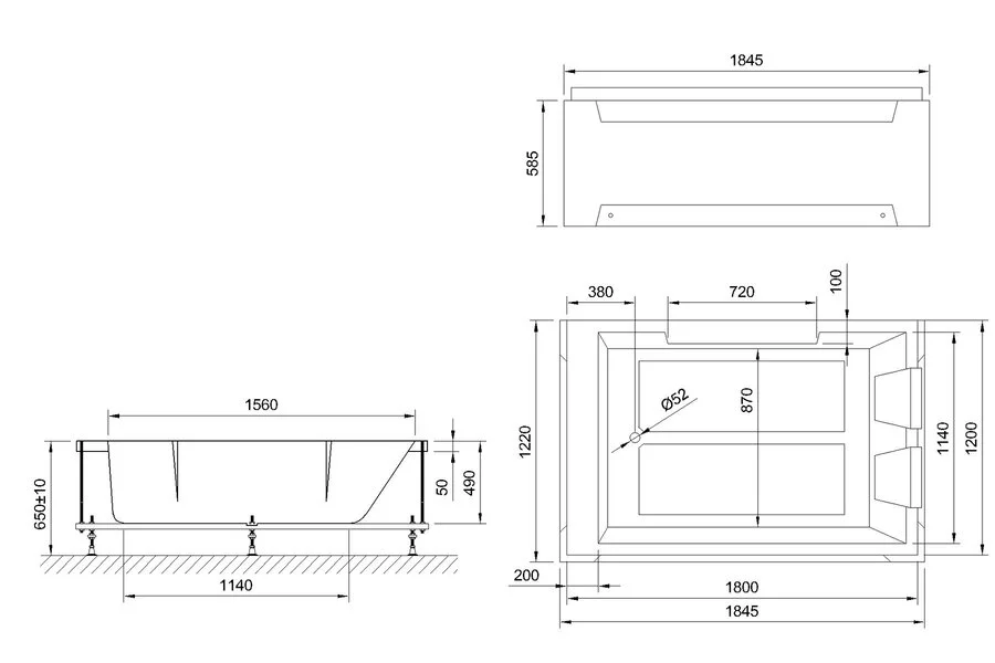 Акриловая ванна Royal Bath Triumph RB 665100 180 x 120 см в сборе с фронтальной и торцевой панелями и каркасом RB665100SB (детальная фотография), акриловые