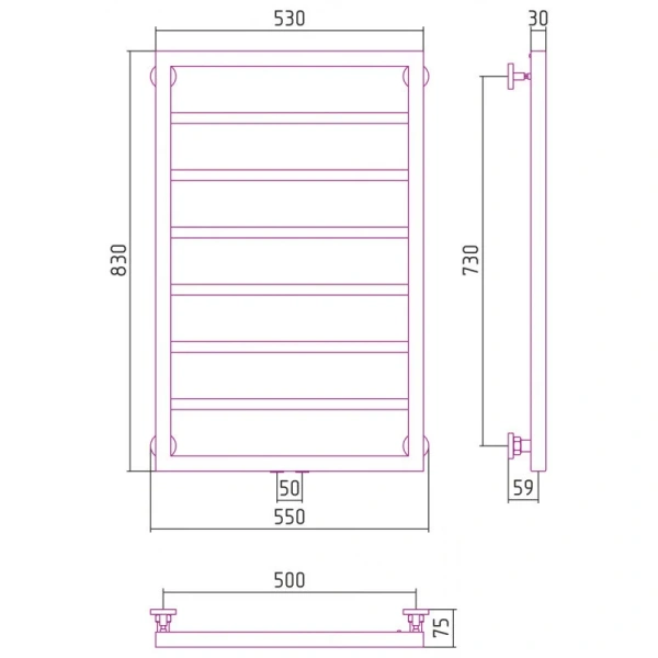 Полотенцесушитель водяной Сунержа Канцлер 50х80 см матовая шампань 022-0254-8050 (детальная фотография), современные, hi-tech