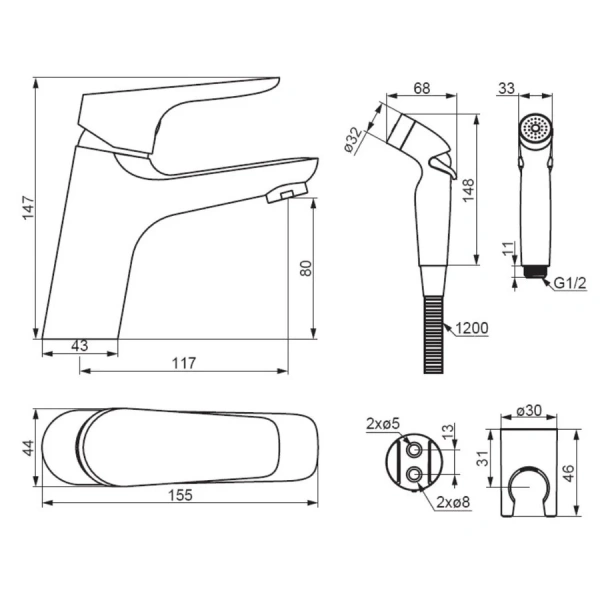 Смеситель с гигиеническим душем Damixa	Jupiter черный 770300300 (детальная фотография), для раковины