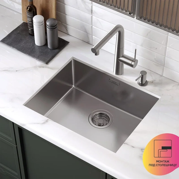 Мойка для кухни IDDIS Prime 54 см сатин PRI54S0i77 (детальная фотография), без крыла