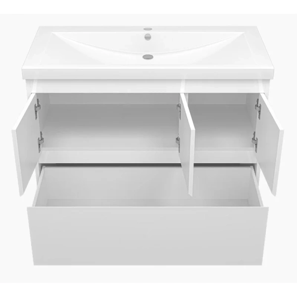 Тумба с раковиной напольная Misty Алиса 100 см МДФ (детальная фотография), современная, hi-tech