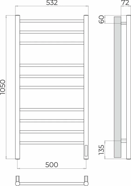 Полотенцесушитель электрический Terminus Аврора П10 500х1050 лесенка 4670078544360 (детальная фотография), современные, hi-tech