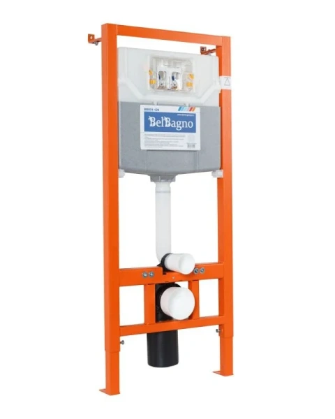 Инсталляция для унитаза BelBagno кнопка белая BB001-120/BB014-SR-BIANCO (детальная фотография), слив эконом-стандарт под две клавиши