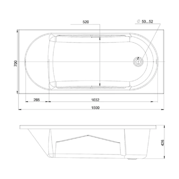 Ванна акриловая Viant Венеция VVAVE15070 150 х 70 см, белая (детальная фотография), акриловые