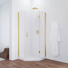 Душевой уголок профиль золотой стекло шиншилла Vegas-glass