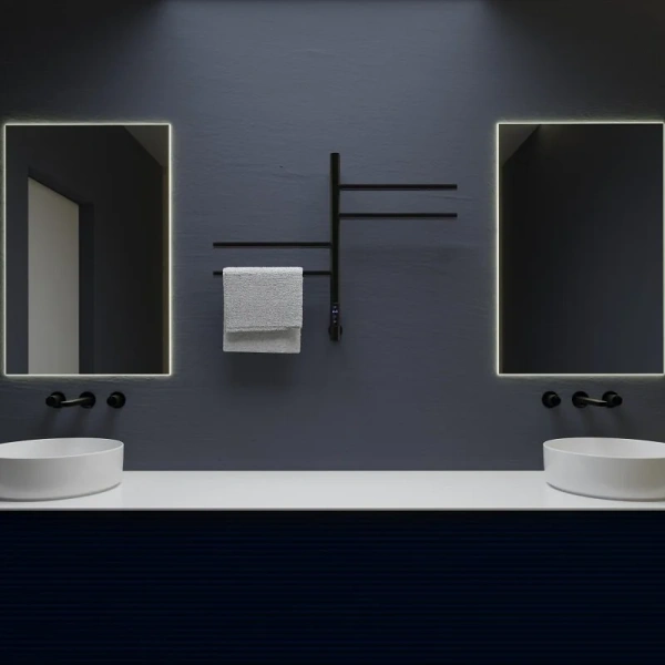 Полотенцесушитель электрический Vincea 43х60 см таймер черный VTD-1S1CBE (детальная фотография), е образные, вертикальные