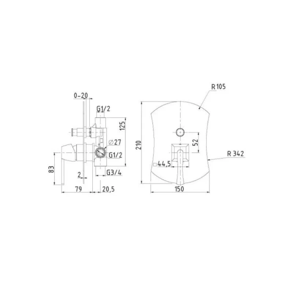 Смеситель для душа Migliore Opera 190 с девиатором (детальная фотография), для душа
