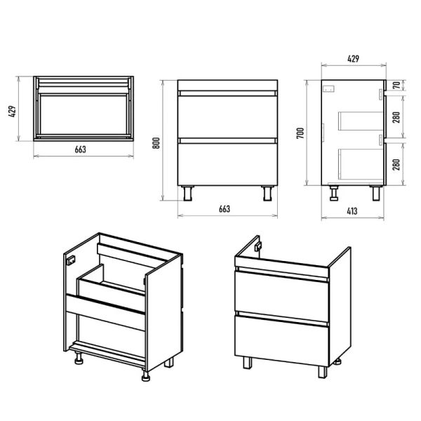 Тумба под раковину напольная Misty Енисей 70 см с 2 ящиками Э-Ени01070-0112Я (детальная фотография), в наличии