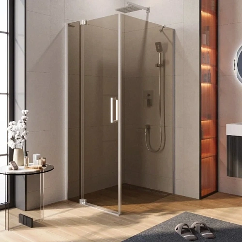 Душевой уголок Cezares Slider 90х100 см стекло бронзовое профиль хром - фото 6