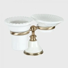 Мыльница со стаканом, цвет белый/бронза, Tiffany World Harmony