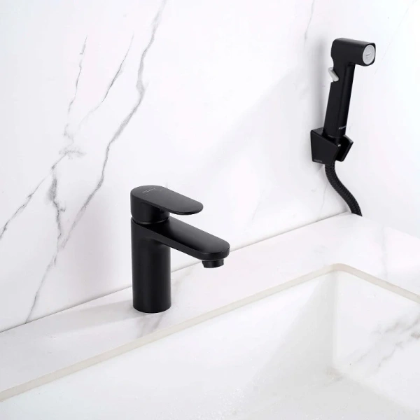 Смеситель для раковины Акватек Ника черный матовый AQ1812MB (детальная фотография), на раковину