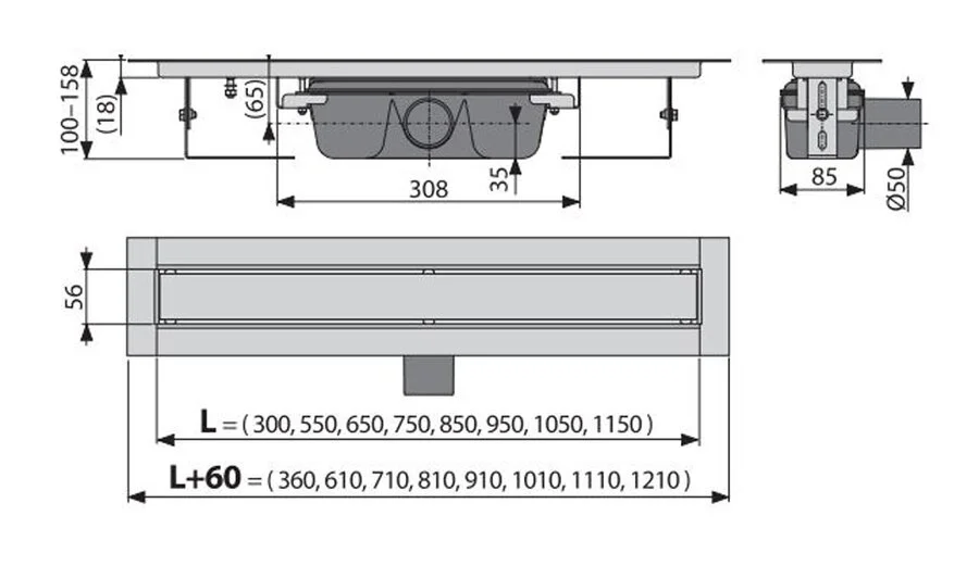 Душевой лоток Alcaplast APZ 95 см с решеткой для кладки плитки APZ15S-950 (детальная фотография), другие