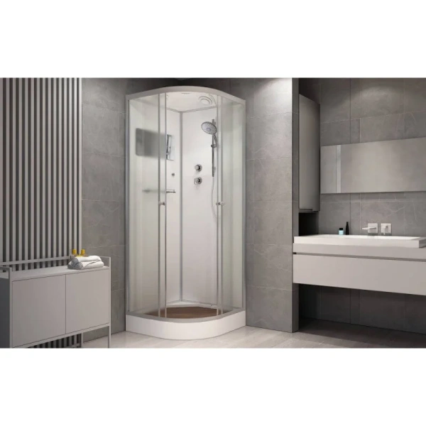 Душевая кабина Deto D 80х80 см с крышей D08S (детальная фотография), угловые, недорогие, для дачи, без гидромассажа, c тропическим душем, с крышей, маленькие