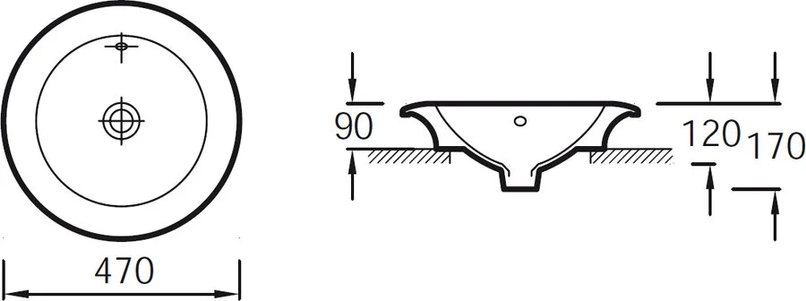 Раковина Jacob Delafon Ronde 47 см накладная E1183-00 (детальная фотография), накладные (на столешницу), пристенные