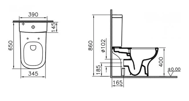 Унитаз напольный безободковый VitrA D-Light Rim-ex Open-back с сиденьем микролифт и механизмом смыва Geberit 9014B003-7209 (детальная фотография), современные, hi-tech