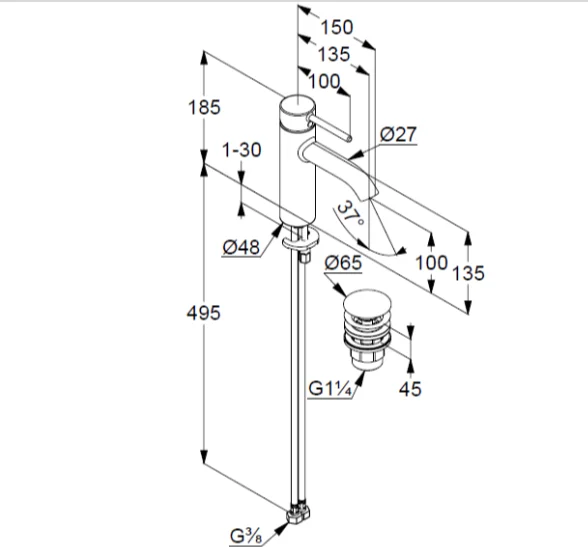 Смеситель для раковины Kludi Bozz золото брашированное 38288N076 (детальная фотография), для раковины
