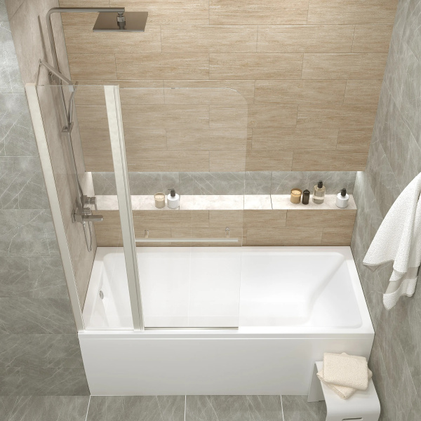 Шторка для ванны 1Marka 85х150 см прозрачное стекло P-05 (детальная фотография), хромированный профиль