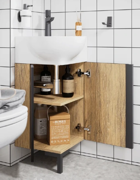 Тумба под раковину напольная Aqwella Porto 36.5 см дуб балтийский POR0104DB (детальная фотография), моноблок