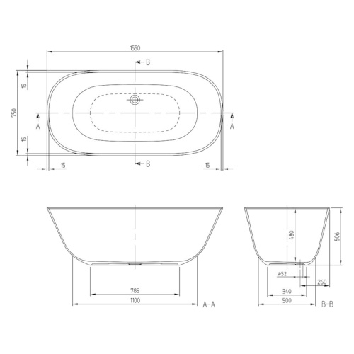 Ванна квариловая Villeroy & Boch Theano 155х75 см отдельностоящая, альпийский белый UBQ155ANH7F2BCV-01 (детальная фотография), современныe, hi-tech