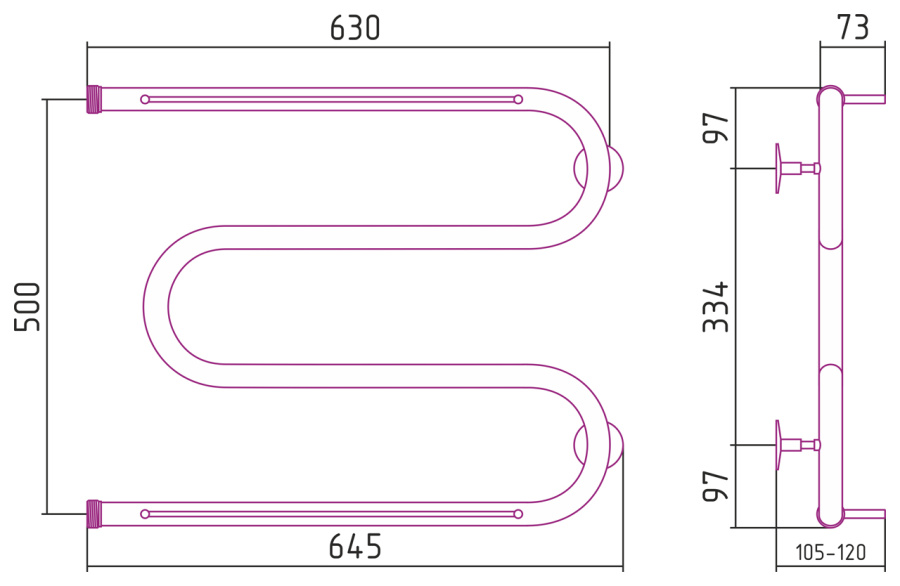 Схема (детальная фотография), для систем горячего водоснабжения, для систем отопления, c боковым подключением