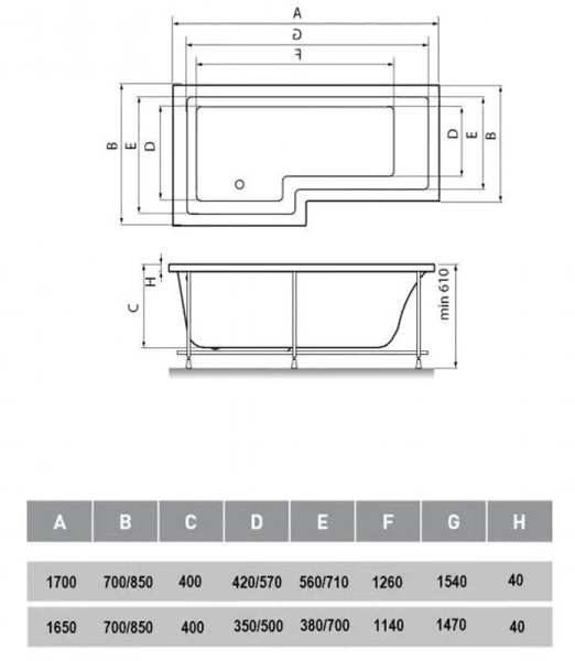 Ванна акриловая Vayer Options 165 х 70/85 L/R см Гл000023294 (детальная фотография), асимметричные