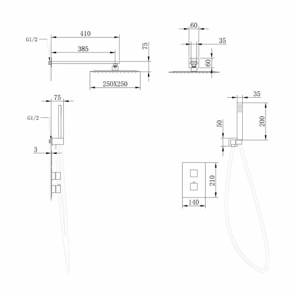 Душевой комплект Abber Daheim белый матовый AF8251W (детальная фотография), комплекты