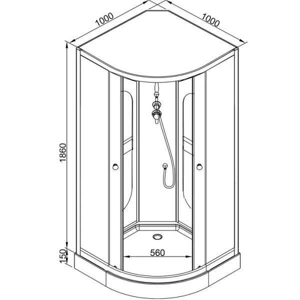 Душевая кабина Deto L 100x100 см без крыши L901N (детальная фотография), полукруглые, четверть круга
