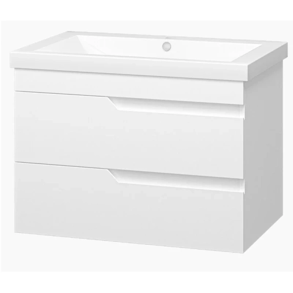 Тумба под раковину подвесная Misty Софт 75 см белая П-Соф-01075-011П2Я (детальная фотография), моноблок