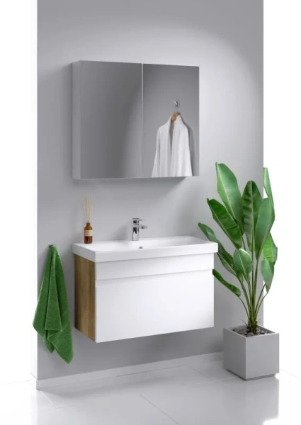 Тумба под раковину подвесная Aqwella Smart 80 см дуб балтийский SRT0108DB (детальная фотография), подвесная, пристенная