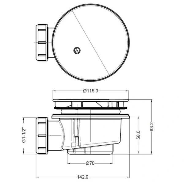 Сифон для душевых поддонов BelBagno с гидрозатвором BB-01-90 (детальная фотография), в наличии