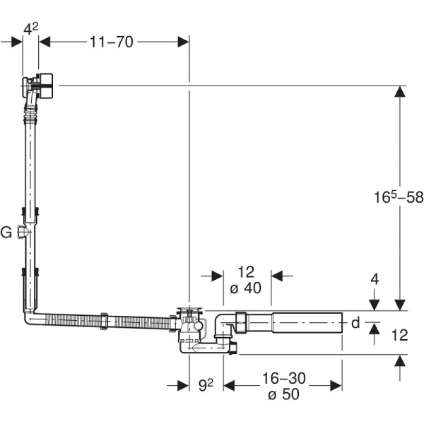 Слив-перелив удлиненный с подводом воды через перелив, с поворотной ручкой и крышкой сливного отверстия Geberit 150.711 150.711.21.1 (детальная фотография), полуавтомат